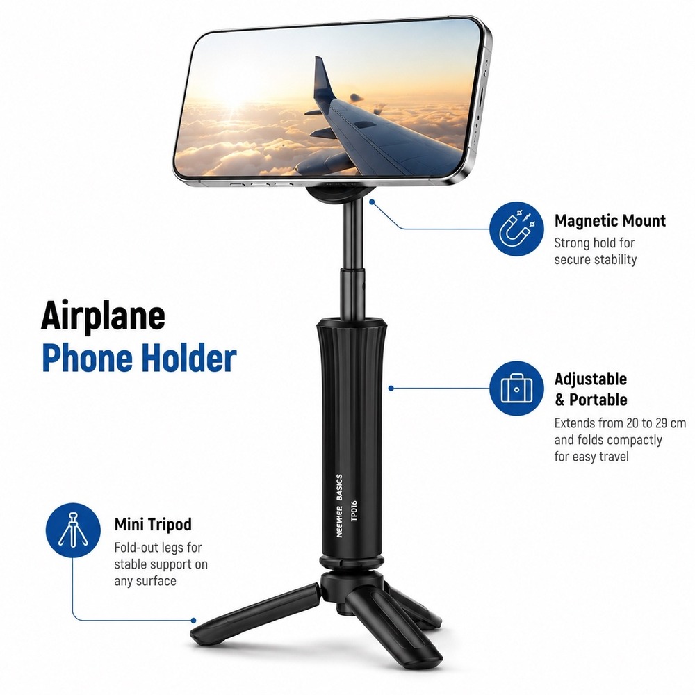 Neewer Basics TP016 Airplane Phone Holder Magnetic Mini Tripod Travel Mount